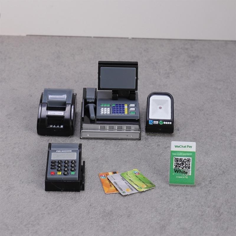 Toy Cash Register - ミニスーパーマーケットのレジとPOSシステムのキット。コレクション用のファッションフィギュアセット。あらゆる部屋のインテリアとして最適。プラスチック製。