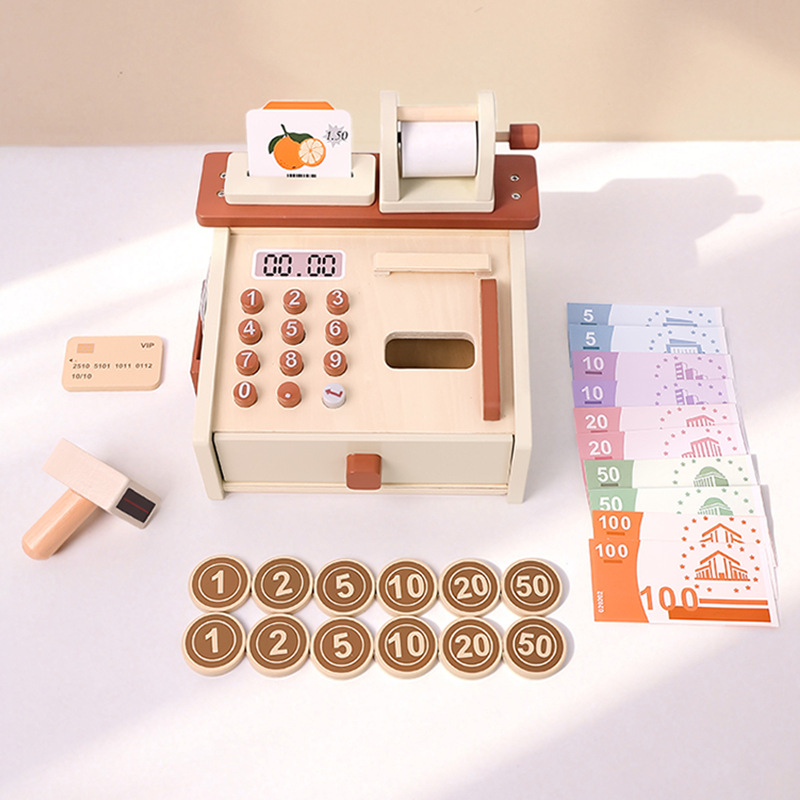 Toy Cash Register - 子供用シミュレーションレジおもちゃ、通貨検出機能付き、デジタル生活認知早期教育、ごっこ遊びストアレジおもちゃ