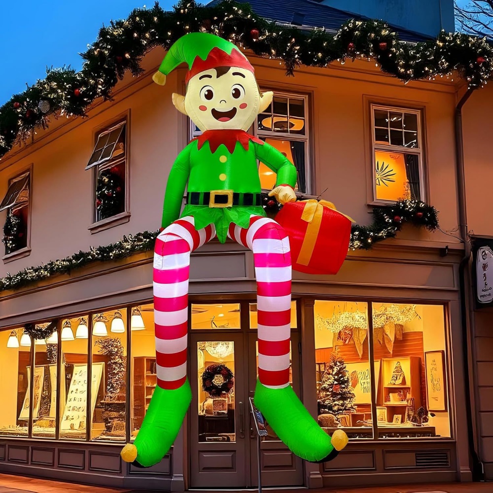 8FT クリスマスインフレータブル座っているエルフ装飾 LE - Kids Toys Xmas のレビューと価格